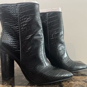 Black Steve Madden Crocodile-Embossed Ankle Boots